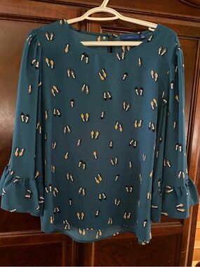 Apt. 9 Teal Novelty Print Ruffle-Sleeve Blouse
